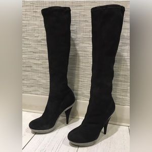 Dolce & Gabanna Black Grey Suede Stretch Knee High Platform Boots - size 38